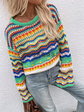 stitching sweater loose color round neck striped sweater woman