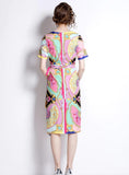 PRINTED SLIM WAIST SHORT SLEEVE DRESS