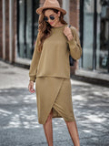 fashion waist lantern long sleeve split hip dress