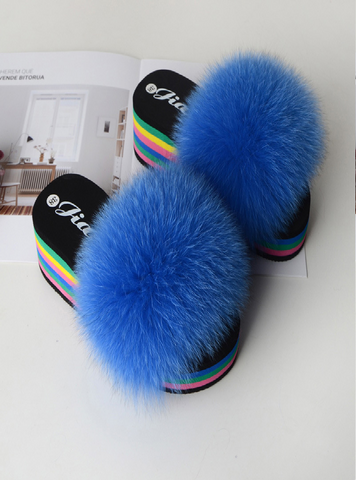 casual sapphire blue high-heeled summer ladies fashion new plush slippers