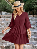 Fashion V-neck Solid Color Loose Dress