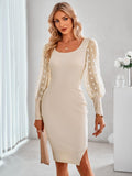 Long-sleeved casual polka-dot knit slim dress