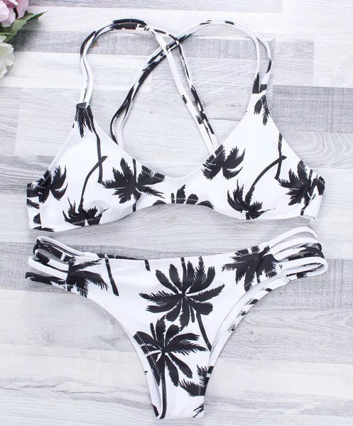 Palm Trees Printed Strappy Bikini