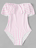 Striped Off The Shoulder Plunging Swimsuit