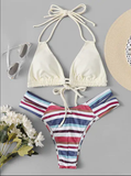 Halter Striped High Cut Bikini Set 