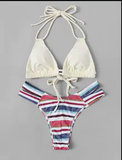 Halter Striped High Cut Bikini Set