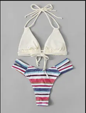 Halter Striped High Cut Bikini Set