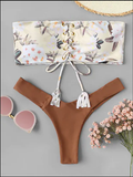 Floral Bandeau Lace-up Bikini Set