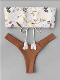 Floral Bandeau Lace-up Bikini Set