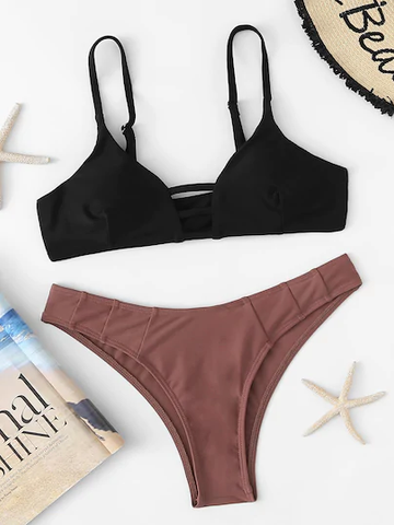 Two Tone High Cut  Bikini Set 