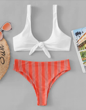 Front Knot Striped Bikini Set 