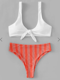 Front Knot Striped Bikini Set