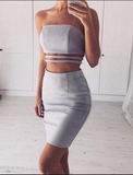 Gray Suede Leather Bodycon 2 Piece Set