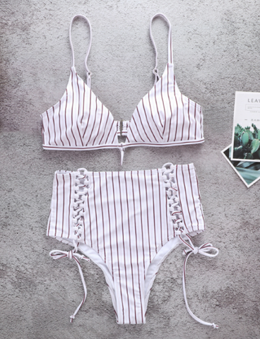 High Cut Cami Striped Bikini Set 