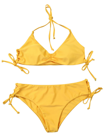 Yellow Ribbed String Bikini Set