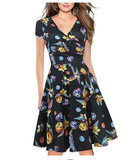 Jewel Neck Colorful Printed Short Sleeve Dress