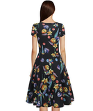 Jewel Neck Colorful Printed Short Sleeve Dress