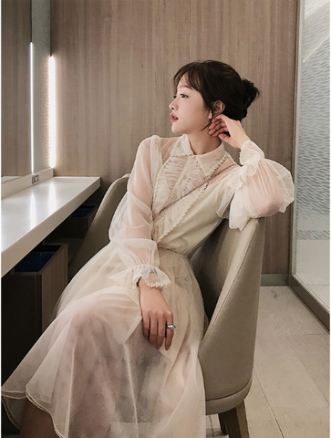 Long Sleeve White Chiffon Summer Dress