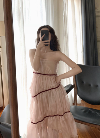 Tulle Ruffles Pink Vacation Dress