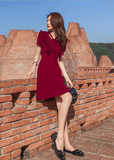 Flounce Flare Sleeve V Neck Chiffon Dress