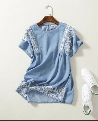 Floral Patched Ruffled Belted Denim Dress