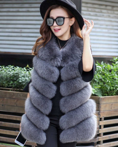 Medium and long style fox-like fur vest