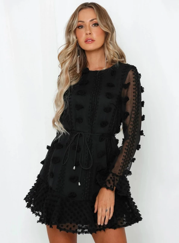  LONG SLEEVE BOHO A LINE RUFFLE DRESS 