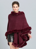 FOX LIKE FUR COLLAR KNITTED CAPE COAT WITH LARGE SHAWL