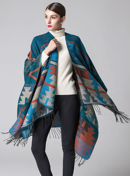 GEOMETRIC RHOMBIC LENGTHENED CAPE WITH SPLIT SHAWL