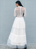 LONG SLEEVE LACE MESH WAVE POINTS HALF HIGH NECK DRESS