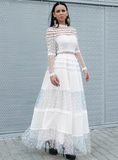 LONG SLEEVE LACE MESH WAVE POINTS HALF HIGH NECK DRESS