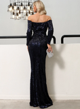 SEXY SHOULDER SEQUINS LONG SLEEVE PARTY DRESS