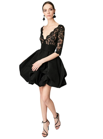 LACE RUFFLE SEXY MINI DEEP V-NECK BACKLESS DRESS