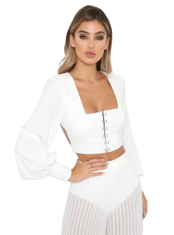 OPEN BACK STRAP SEXY LONG SLEEVE BLOUSE