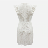 Ruffles Floral Sexy Hollow Out White Summer Sleeveless Lace Mini Dresses