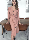 LADIES SASHES BUTTON CASUAL OFFICE DRESS