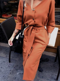 LADIES SASHES BUTTON CASUAL OFFICE DRESS