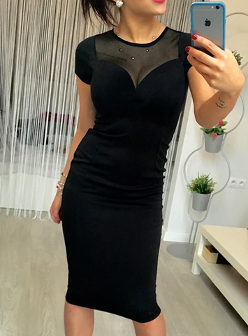 SHORT SLEEVED KNEE OFFICE O-NECK WOMEN'S DRESSES