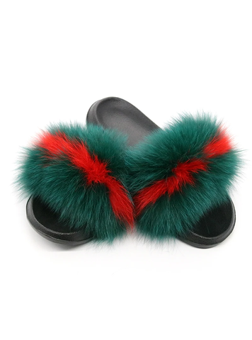 WOMEN FOX FUR SLIPPERS REAL FUR SLIDES FEMALE