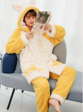 YELLOW STAR CAT WINTER CORAL FLEECE PAJAMAS WOMEN'S SUIT