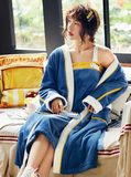 TWO-PIECE SUIT LONG BATHROBE FLEECE NIGHTGOWN SLING NIGHTDRESS