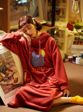 THICKENED LENGTHENED WARM CORAL FLEECE PAJAMAS RED DRESS