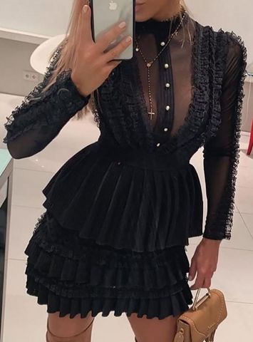 Women Long Sleeve Casual Mini Dresses