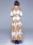 Print  Summer Dress Elegant Smocked Big Swing Long Dresses