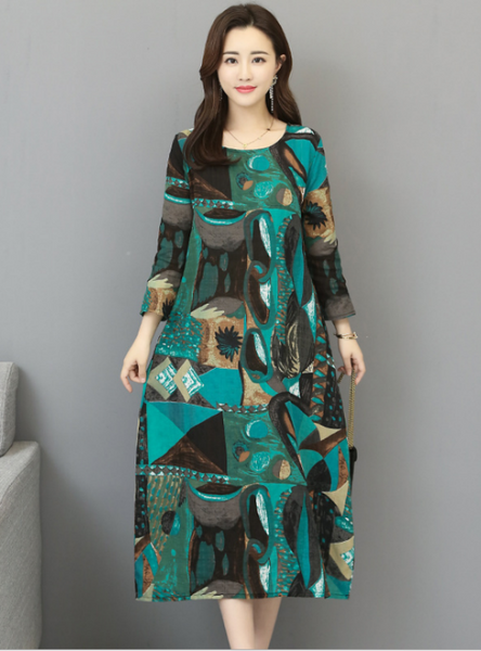 Women Full Sleeve Sheath Fashion Tie Dye Print Dresses
