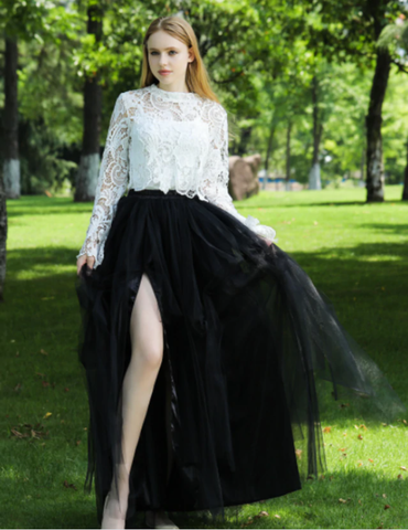 Sexy Black Irregular Tulle Skirt