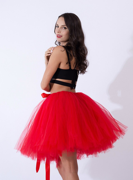 Women Red Tulle Short Dance Tutu Skirt