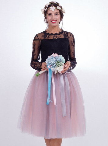 Peach Pink + Gray 7-layer Gauze Pleated Tutu Skirt
