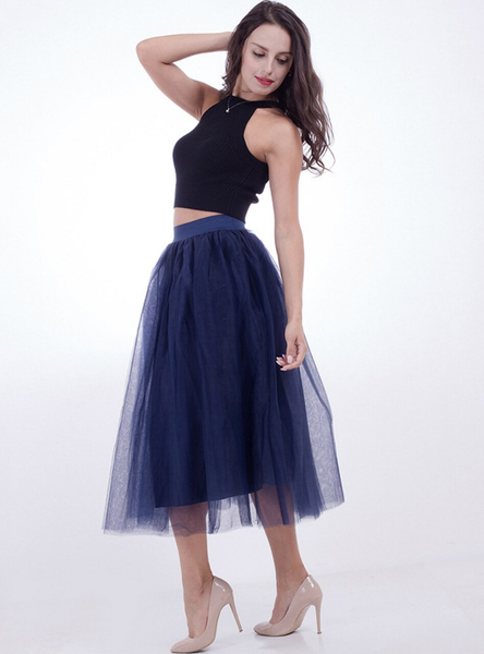 Navy Blue Large Pendulum Gauze Skirt