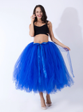 Women Royal Blue Tulle Tutu Middle Skirt